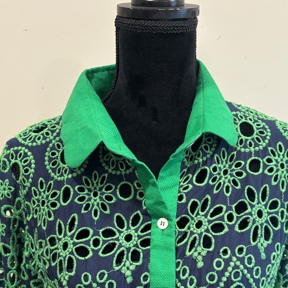 Gretchen Scott Designs Little Bo Peep Kelly Green and Navy Eyelet Dress - Picture 5 of 9